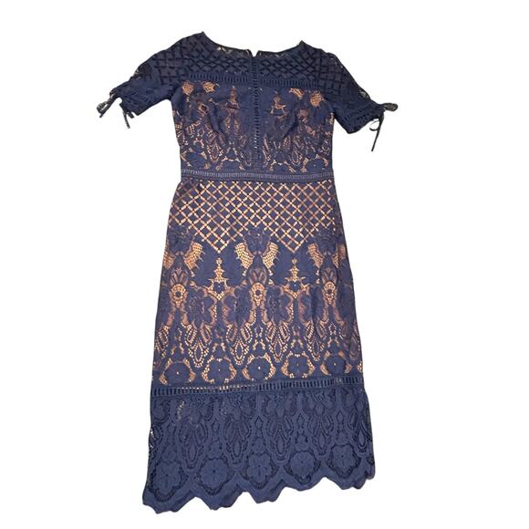 Tadashi Shoji Navy Suma Lace Dress - Size 8 - Picture 15 of 16